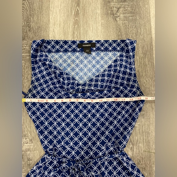 Express Light Blue/White Print Cowl Neck Sheath Dress Size 5/6 - Picture 3 of 7